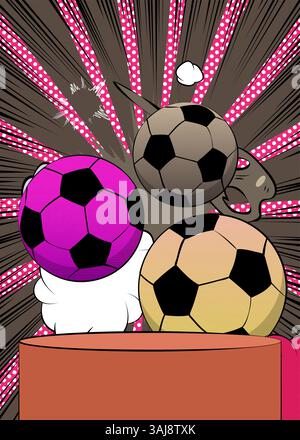 Comic Book Product podium Stage pour la présentation de la maquette avec ballon de football. Fond de bande dessinée rétro. Illustration de Vecteur