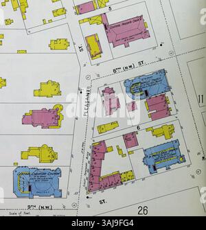 Cette carte d'assurance incendie Sanborn de 1901 de Piety Hill à des Moines, Iowa, met en évidence des édifices religieux tels que l'église épiscopale de Paul et l'église presbytérienne centrale. Paul's sert maintenant de cathédrale. Banque D'Images