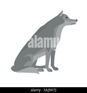 Vecteur main plate dessinée loup assis isolé sur fond blanc Illustration de Vecteur