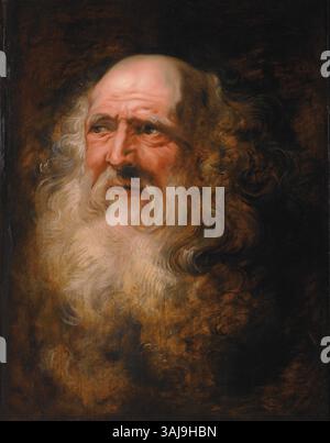 Étude d'un vieil homme, faisant partie du cercle de Pierre Paul Rubens, basée sur la figure de Caspar de l'Adoration des Mages. Peinte entre 1589 et 1640, cette œuvre reflète l'influence de Rubens. Banque D'Images