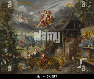 'Allégorie de la guerre et de la paix' de Jan Brueghel le jeune, vers 1630, est une peinture à l'huile sur cuivre montée sur panneau. Il représente les forces contrastées de la guerre et de la paix dans une allégorie visuelle, mêlant symbolisme et art baroque. Banque D'Images