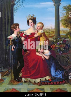 Portrait de Friedrich Wilhelm Schadow de 1822, représentant Marie Anne de Hesse-Hombourg, princesse de Prusse, avec ses enfants. L'œuvre illustre son rôle familial et le lien avec ses enfants, dont Adalbert, Elisabeth et Friedrich Wilhelm. Banque D'Images