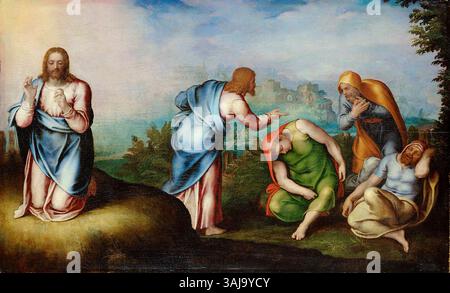 Cette peinture datant de 1560-1570, intitulée 'Christus am Ölberg' (Christ dans le jardin de Gethsémani), représente l'agonie du Christ dans le jardin, un moment clé de l'art religieux chrétien, conservé au Kunsthistorisches Museum. Banque D'Images