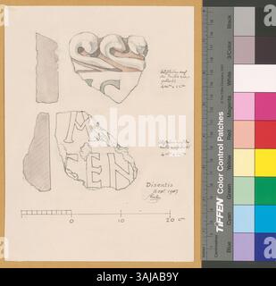 Cette image montre les restes de stucs médiévaux du début de l'abbaye Martin de Disentis. Ces fragments ont été découverts lors de fouilles archéologiques et donnent un aperçu des styles artistiques et architecturaux du début du moyen âge. Banque D'Images