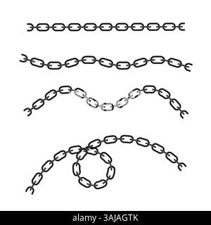 Formes de chaîne liées. Courbes de connexion métalliques. Icône de segment répété. Jeu d'illustrations vectorielles. Illustration de Vecteur