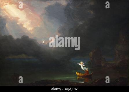 'The voyage of Life : Old Age' de Thomas Cole, peint en 1842, fait partie de sa série allégorique représentant les étapes de la vie humaine. L'huile sur toile dépeint la dernière étape du voyage de la vie, symbolisant la réflexion et l'approche de la mort, présentée à la National Gallery of Art. Banque D'Images