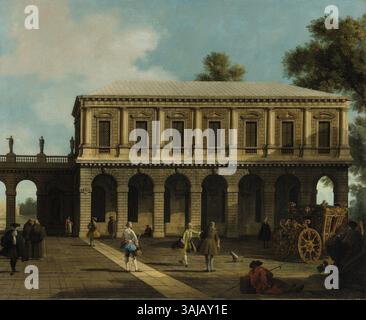 Giovanni Antonio canal, connu sous le nom de Canaletto, peint 'Capriccio des prisons de San Marco' vers 1744. Cette huile sur toile mesure 105,5 x 127,5 cm et présente une interprétation imaginative du célèbre monument vénitien. Banque D'Images