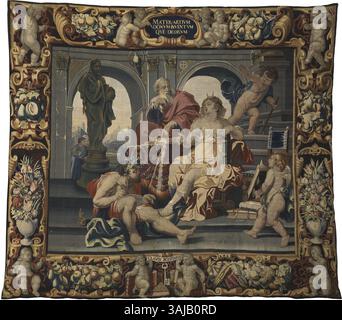 La tapisserie 'Dialectica' de Cornelis Schut de 1675 de la série 'les sept Arts libéraux' utilise la laine et la soie pour illustrer la discipline de la dialectique, une composante clé de la philosophie classique. L'œuvre est logée dans le Gruuthusemuseum. Banque D'Images