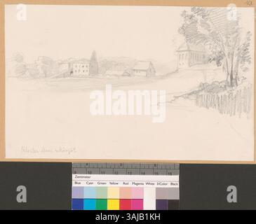 Ce dessin de 1862 de Johann Rudolf Rahn montre une vue extérieure de l'abbaye de Muri, vue de l'est, mettant en évidence les caractéristiques architecturales de l'abbaye. Banque D'Images