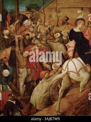 Fête de Martin, attribuée à Pieter Brueghel le jeune, représente la célébration de la fête de Martin en mettant l'accent sur des thèmes religieux. Peinte entre 1575 et 1600, cette œuvre est réalisée en distemper sur toile. Banque D'Images