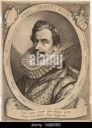 Ce portrait du début du XVIIe siècle, gravé vers 1610, représente Daniel Eremita, représenté en vers latin dans le cartouche. La gravure fait partie de la collection du British Museum, offrant un aperçu des portraits et des techniques de gravure de l'époque de la Renaissance. Banque D'Images