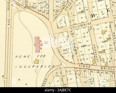 Une carte de 1882 intitulée « Home for incurables » de l'Atlas of the 24th Ward, New York, détaillant les emplacements basés sur des enquêtes et des documents officiels. Banque D'Images