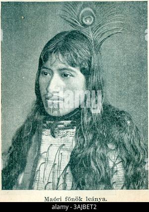 Cette photographie des années 1880 d'Andreas Reischek capture le portrait d'une femme Māori, identifiée comme la fille d'un chef tribal. L'image donne un aperçu de la culture indigène et de la structure de leadership de la Nouvelle-Zélande au XIXe siècle. Banque D'Images