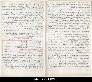 L'Encyclopédie mondiale des manuscrits ottomans de Abdürrrahim Hilmi Bey (1918) est une vaste ressource, avec plus de 580 pages de manuscrits en langue ottomane. Il contient plus de 380 cartes détaillées avec des accents d'or et d'argent, ainsi que des gravures provenant de sources du XIXe et du XXe siècle. L’œuvre est méticuleusement élaborée, offrant une représentation visuelle détaillée de la Mecque et de son rôle central dans le monde. Banque D'Images