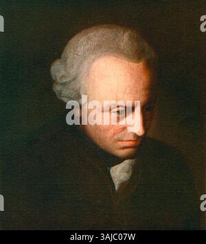 Portrait du philosophe Emmanuel Kant, peint vers 1790. Kant, l'une des figures centrales des lumières, est représenté dans ce portrait qui capture son attitude savante. Il est connu pour son travail en philosophie, en particulier la critique de la raison pure. Banque D'Images