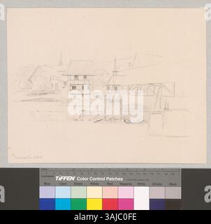 Cette œuvre représente le pont de Reuss et la Bollhaus du nord à Brremgarten, dessinée par Johann Rudolf Rahn en 1861. Banque D'Images