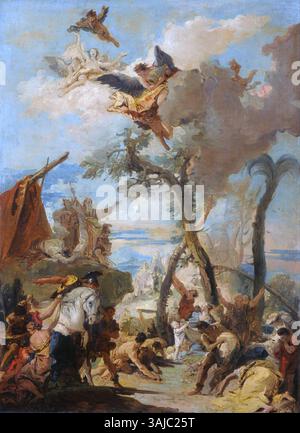 Le sketch de Giovanni Battista Tiepolo "Los hebreos recogiendo el Maná en el desierto" (les Hébreux rassemblant la manne dans la nature sauvage) date d'environ 1740. Cette œuvre capture une scène biblique et reflète l'utilisation magistrale de la couleur et de la composition dramatique par Tiepolo dans les religieux compris Banque D'Images