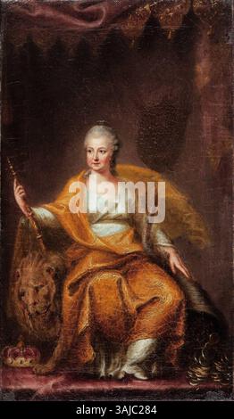 Ce portrait du XVIIIe siècle représente la comtesse Palatine Elisabeth Auguste de Sulzbach, épouse de Charles Théodore, électeur de Bavière. Le tableau est conservé au Schloss Benrath et reflète son statut noble au XVIIIe siècle. Banque D'Images