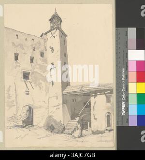 Cette image capture le château de Tarasp dans une vue différente, mettant en valeur l'architecture du bastion et son emplacement dans les Alpes suisses. Banque D'Images