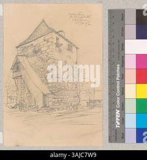 Ce dessin de 1892 de Johann Rudolf Rahn montre une vue extérieure de la tour résidentielle de Halten près de Kriegstetten, Soleure, Suisse. Banque D'Images