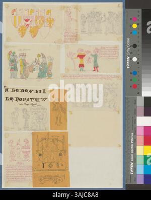 Représentation du Sachsenspiegel du XIIe siècle, réalisée par Johann Rudolf Rahn entre 1860 et 1910. Le dessin met en valeur le manuscrit historique et son contenu. Banque D'Images