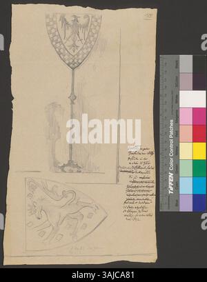 Dessin d'une pierre tombale de Wettingen, réalisé par Johann Rudolf Rahn entre 1886 et 1892, représentant le dessin complexe du marqueur funéraire. Banque D'Images