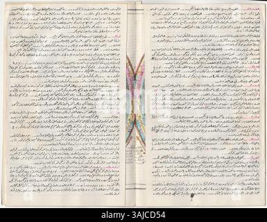 L'Encyclopédie mondiale des manuscrits ottomans de Abdürrahim Hilmi Bey contient plus de 580 pages, 380 cartes et 225 gravures, avec un accent sur la Mecque. Le manuscrit comprend des cartes détaillées et des cartes minutieusement dessinées à la main avec des reflets dorés et argentés. Banque D'Images