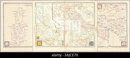 L'Encyclopédie mondiale des manuscrits ottomans de Abdürrâhim Hilmi Bey présente la Mecque comme le centre d'intérêt, soulignant son importance en tant que Navel du monde. Avec plus de 580 pages de texte ottoman méticuleusement rédigé et 380 cartes détaillées, l'œuvre comprend 225 tirages de publications du début du XXe siècle. Chaque page combine une écriture manuscrite fine, des cartes artistiques et des idées savantes. Banque D'Images