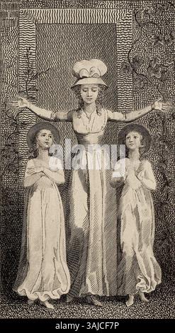 Une illustration recadrée de William Blake pour les « histoires originales de la vie réelle » de Mary Wollstonecraft, mettant en scène une belle matinée, mettant en valeur le style artistique distinct de Blake. Banque D'Images