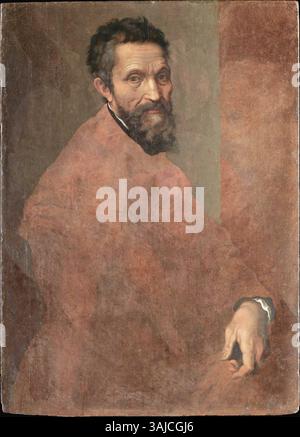 Portrait inachevé de Michel-Ange Buonarroti, vers 1545, attribué à Daniele da Volterra. Le portrait, peint à l'huile sur panneau, représente l'artiste renommé de la Renaissance. Banque D'Images