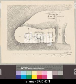 Ce dessin de 1895 de Johann Rudolf Rahn montre la ville de Landsberg près de Tutwyl, Thurgau, Suisse, représentant son aménagement et ses bâtiments. Banque D'Images