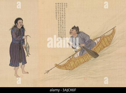 Cette peinture de 1769 de la série Huang Qing Zhigong tu dépeint le peuple Qiakala, une représentation de la diversité ethnique sous l'Empire Qing. Banque D'Images