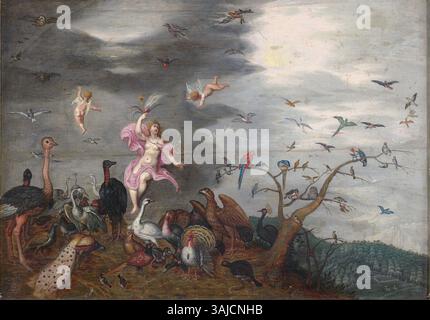 Peinture allégorique représentant la personnification de l'Air par un disciple de Jan Brueghel le jeune et Hendrick van Balen, peinte sur toile. Banque D'Images