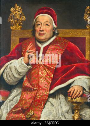 Portrait du pape Clément XIII Rezzonico peint par le cercle d'Anton Raphael Mengs au XVIIIe siècle. Cette huile sur toile capture le Pape dans un style classique et formel. Banque D'Images
