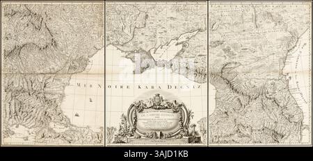 Cette carte de 1774 de Giovanni Antonio Rizzi Zannoni représente la mer Noire et ses parties adjacentes des Empires turc et russe, montrant des limites territoriales et des caractéristiques géographiques importantes. Banque D'Images