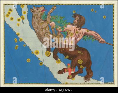 *Lupus et Centaure* (1603) de Johann Bayer est une carte céleste représentant deux constellations, lupus et Centaure, dans le ciel nocturne. La carte stellaire met en évidence les positions et les caractéristiques de ces constellations. Banque D'Images