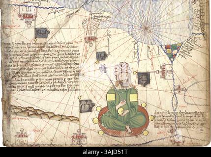 La Horde d'Or est représentée dans l'Atlas catalan de 1375, une carte médiévale du monde. Créé par Cresques Abraham, il montre la vaste portée et l'importance historique de la Horde d'Or au XIVe siècle. Banque D'Images