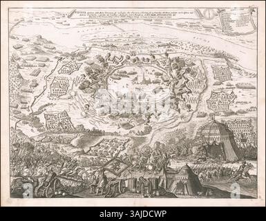 'Vienna Assediata dalle Armi Ottomane' (Vienne assiégée par les forces ottomanes le 12 juillet 1683), gravure de Giovanni Giacomo de Rossi, représente le siège de Vienne et son relief éventuel. L'œuvre montre le moment dramatique de la défaite ottomane. Banque D'Images