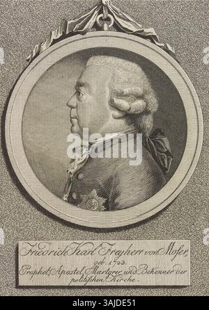 Un autre portrait de Friedrich Karl Freyherr von Moser, créé par Christoph Wilhelm Bock et Leonhard Heinrich Hessell. Cette gravure sur cuivre fait partie de la collection de la bibliothèque de l'État et de l'université de Hambourg. Banque D'Images