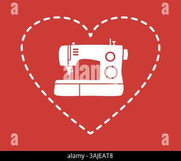 Machine à coudre avec illustration de coeur cousu. Banque D'Images