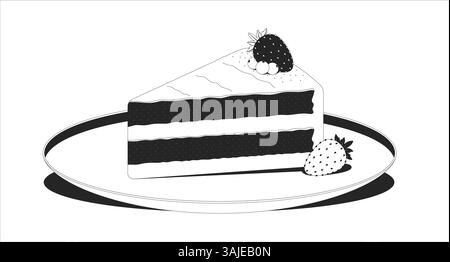 Morceau de gâteau aux fraises avec des baies sur le contour d'illustration lofi de l'assiette Illustration de Vecteur