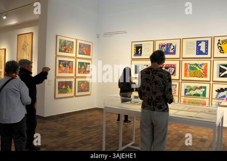 Exposition de peinture Henri Matisse et Joan Miró ; visiteurs d'exposition d'art ; Barcelone ; Fondation Miro ; peinture ; visiteurs ; femme regardant un tableau ; a Banque D'Images
