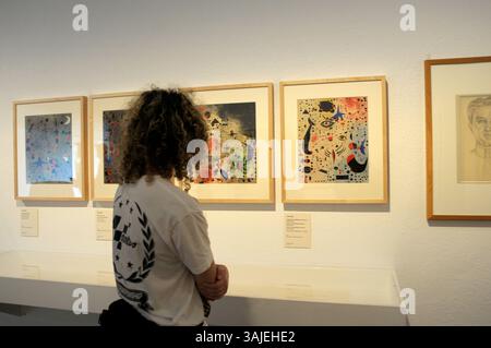 Exposition de peinture Henri Matisse et Joan Miró ; visiteurs d'exposition d'art ; Barcelone ; Fondation Miro ; peinture ; visiteurs ; femme regardant un tableau ; a Banque D'Images