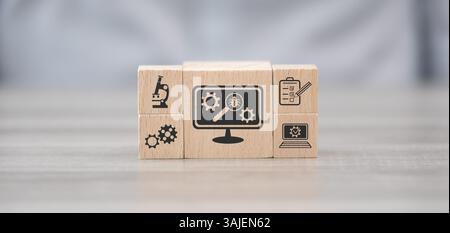 Blocs en bois avec symbole du concept de test de logiciel Banque D'Images