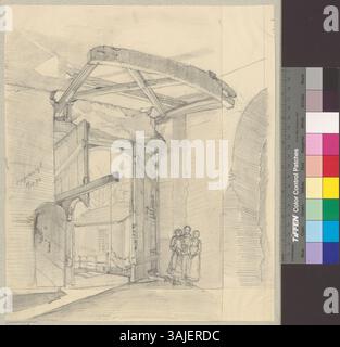 Ce dessin de 1894 de Johann Rudolf Rahn montre le site historique de Hagenwyl, en Suisse, en capturant ses détails architecturaux et ses environs. Banque D'Images