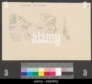 L'image montre les restes du stuc médiéval découvert lors de fouilles à l'abbaye de Martin à Disentis, en Suisse, tel que représenté par Johann Rudolf Rahn en 1908. Banque D'Images