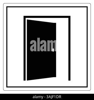 Une icône de porte noire minimaliste affichée sur un fond blanc propre. Parfait pour représenter les concepts d'entrée, d'accès et de design intérieur dans divers Illustration de Vecteur
