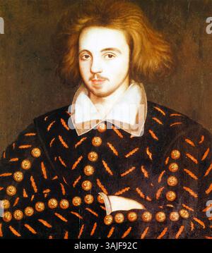 CHRISTOPHER MARLOWE (1564-1593) dramaturge, poète et espion anglais. Portrait anonyme attribué à Marloweat Corpus Christi College, Cambridge. Banque D'Images