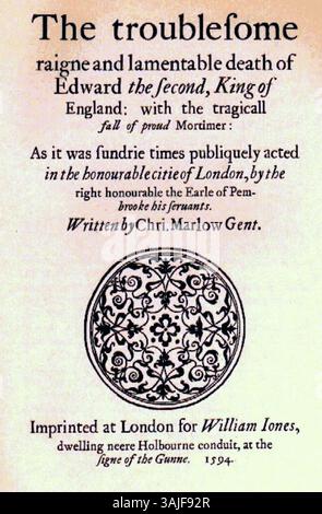 CHRISTOPHER MARLOWE (1564-1593) dramaturge, poète et espion anglais. Page de titre de sa pièce Edward II (1594) Banque D'Images