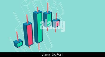 Diagramme de croissance graphique financier. chandelier graphique boursier ou style d'illustration vectorielle d'icône forex 3d. Marché boursier financier. Illustration de Vecteur